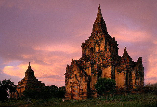 by Sara Heinrichs on Flickr.Sunset at Bagan temples in Bagan, Myanmar.