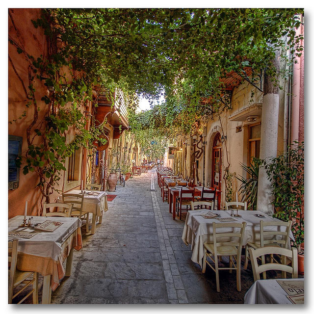 by Giorgos on Flickr.Dinner time on the streets of Rethymno, Crete island, Greece.