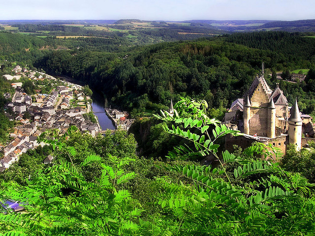 Spectacular panoramic view over the town and castle of Vianden in Luxembourg