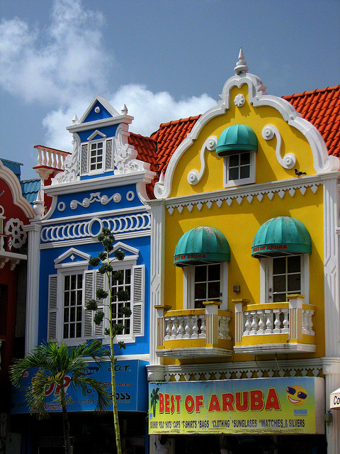 Colorful shops in Oranjestad, the capital of Aruba