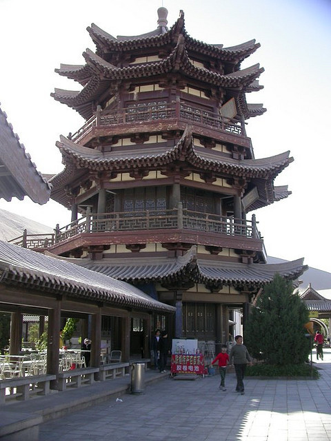 Pagoda at Yueyaquan Oasis, in the middle of Gobi Desert, China
