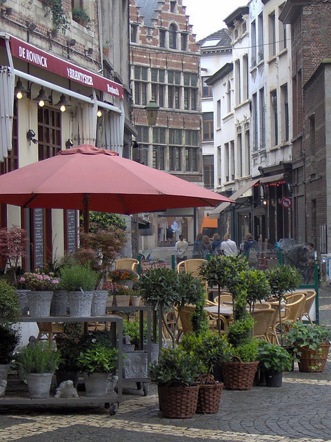 Streetside cafe in Antwerp, Flanders, Belgium