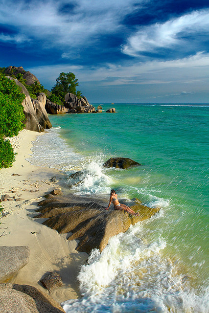 Beautiful seascape in La Digue Island, Seychelles