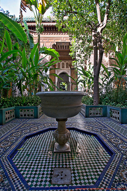 Inner courtyard at Bahia Palace in Marrakech, Morocco