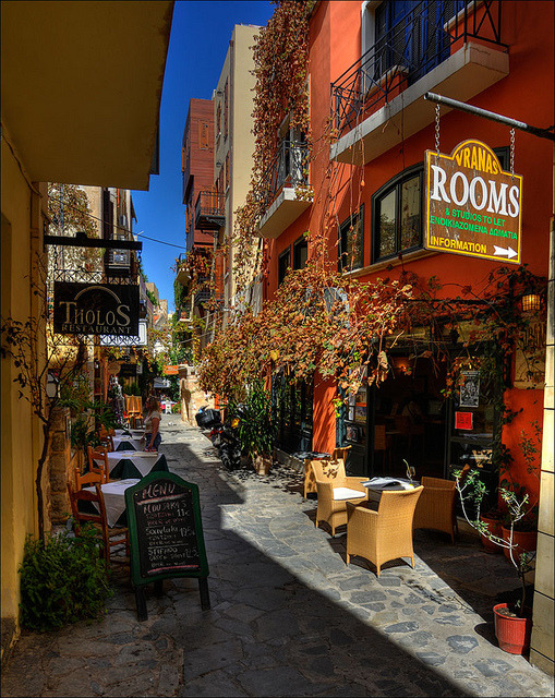 Street scene in the old town of Chania, Crete, Greece