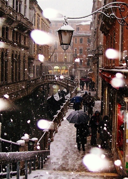 Snowy Night, Venice, Italy