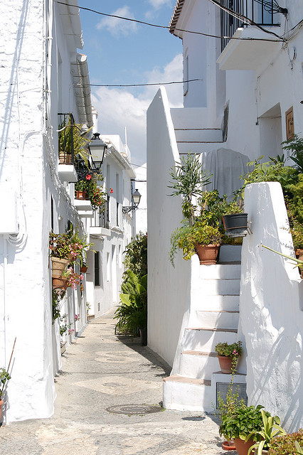 Beautiful white streets of Frigiliana in Andalusia, Spain