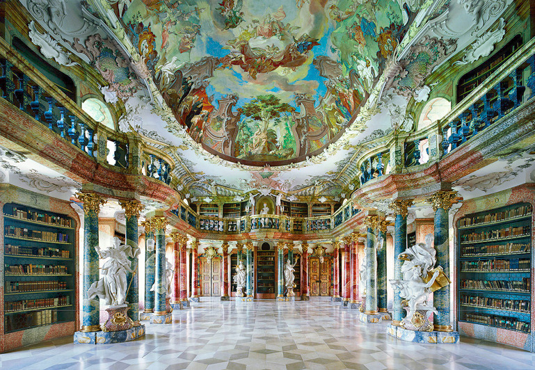 The beautiful library of Wiblingen Abbey in Ulm, Germany