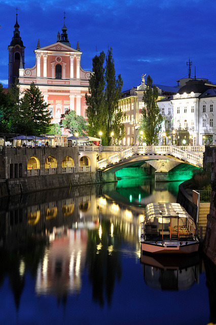 Reflections in the night, Ljubljana, Slovenia