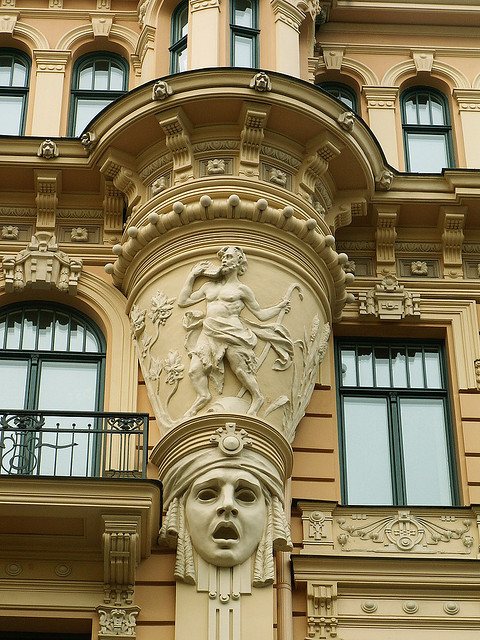 Art nouveau buildings in the old town of Riga, Latvia
