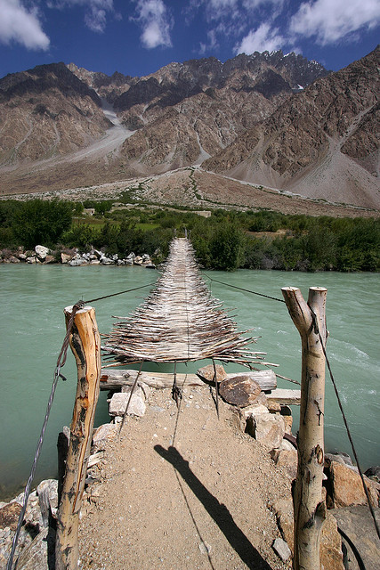 Suspended bridge in Pamir Mountains, Tajikistan