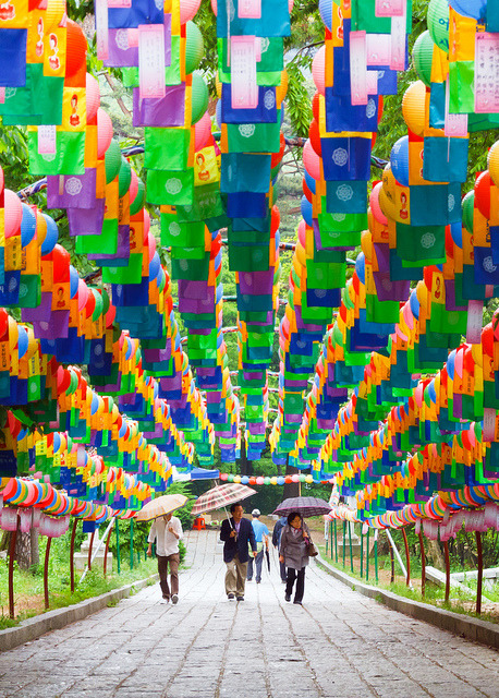Tunnel of lanterns at Beomeosa Temple in Busan, South Korea