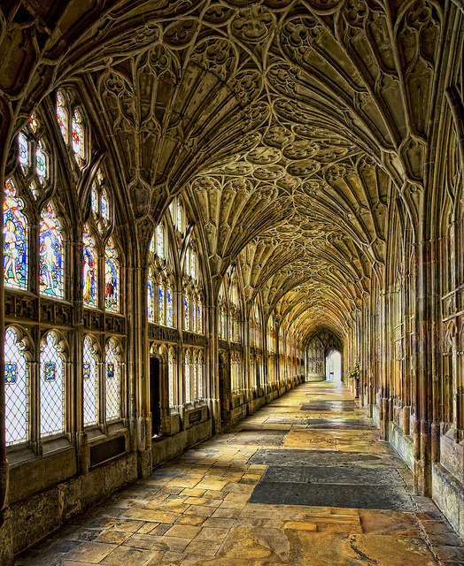 The famous cloister of Gloucester Cathedral, England