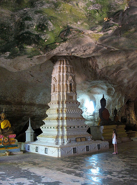 Chedi inside the cave at Wat Suwan Kuha Temple, Thailand