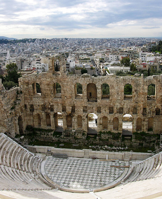 The Odeon of Herodes Atticus on the southwest slope of the Acropolis in Athens / Greece
