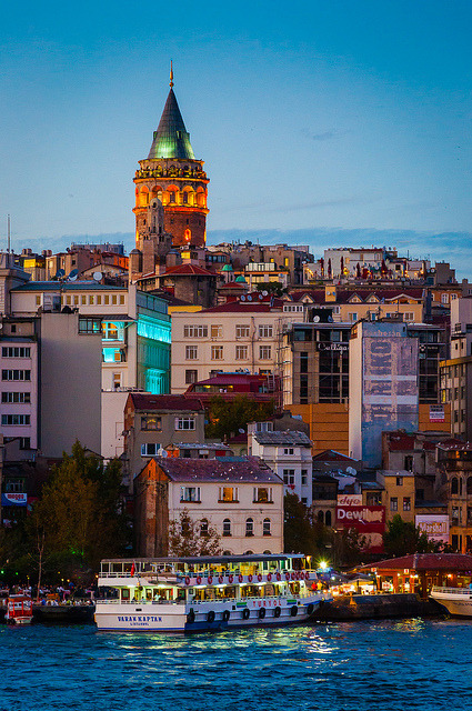 Blue hour on the Bosphorus, Istanbul / Turkey